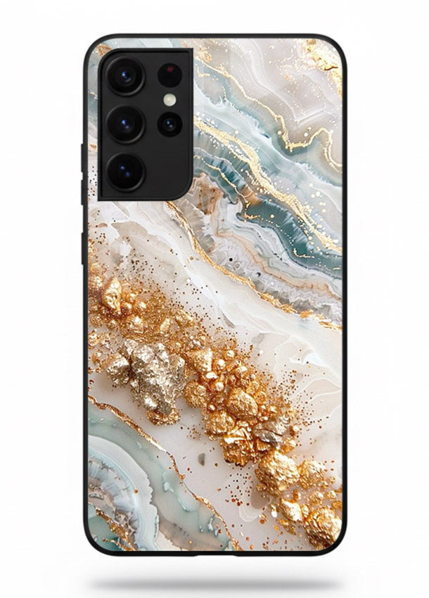 Smoky Gold Burst Samsung S21 Ultra glass back cover with smoky marble and gold bursts