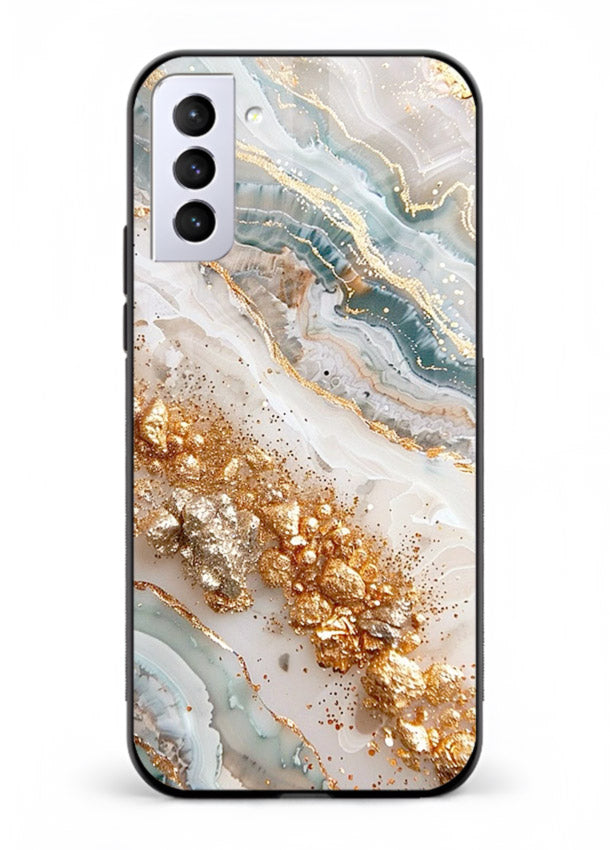 Smoky Gold Burst Samsung S22 Plus glass back cover with smoky marble and gold bursts