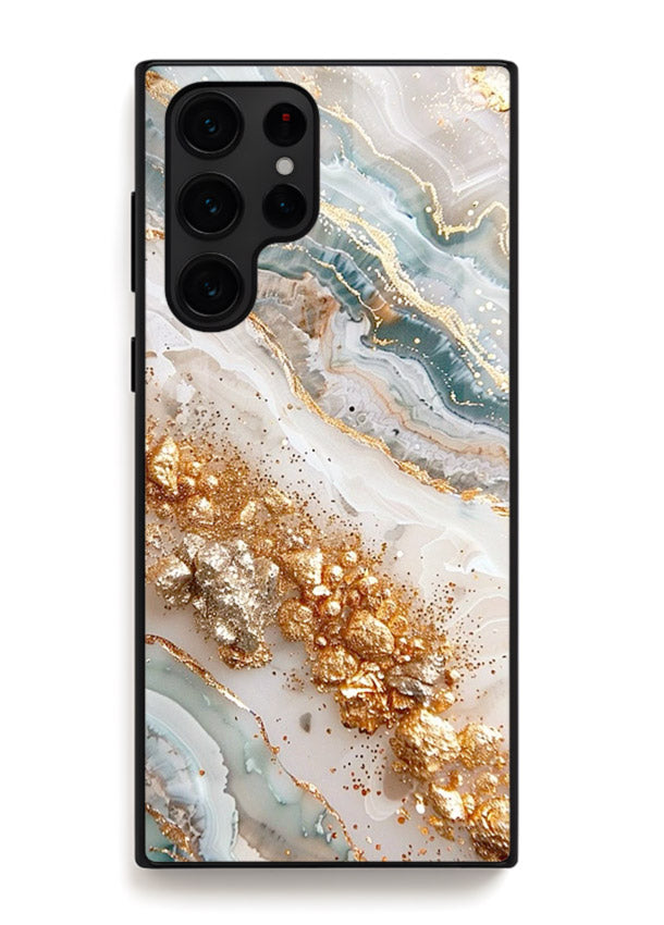 Smoky Gold Burst Samsung S25 Ultra glass back cover with smoky marble and gold bursts