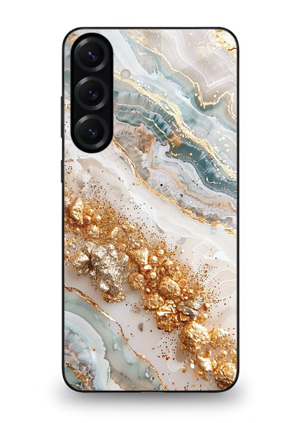 Smoky Gold Burst Samsung A25 5G glass back cover with smoky marble and gold bursts
