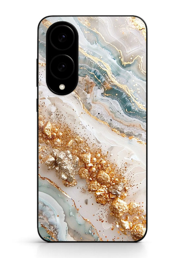Smoky Gold Burst Samsung S25 Edge glass back cover with smoky marble and gold bursts
