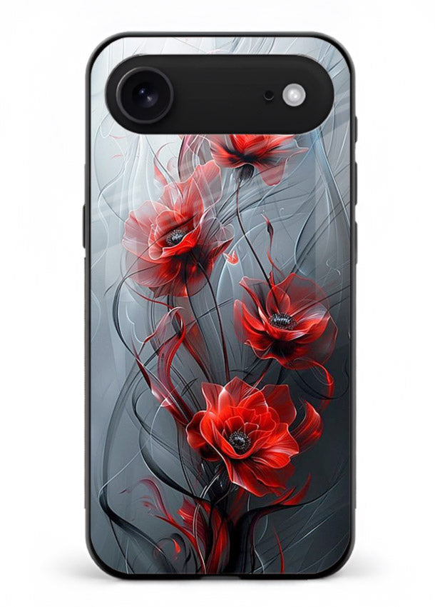 Smoky red blossom artwork on iphone 17 air glass back cover with deep atmospheric tones.