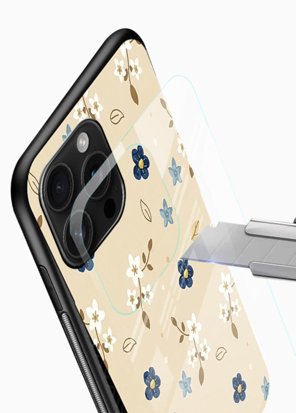 Soft Beige Floral delicate beige floral pattern glossy vibrant premium glass back cover - Angle Blade
