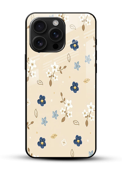 Soft Beige Floral delicate beige floral pattern glossy vibrant premium glass back cover - Angle Front