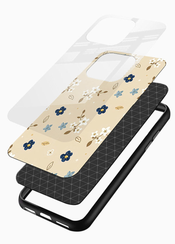 Soft Beige Floral delicate beige floral pattern glossy vibrant premium glass back cover - Angle Layers