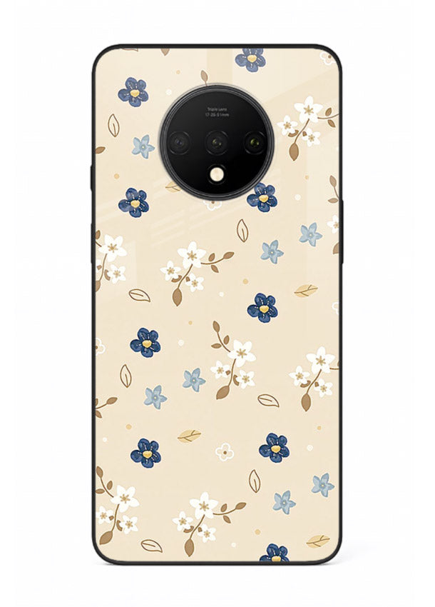 Soft Beige Floral delicate beige floral pattern OnePlus 7T glass back cover