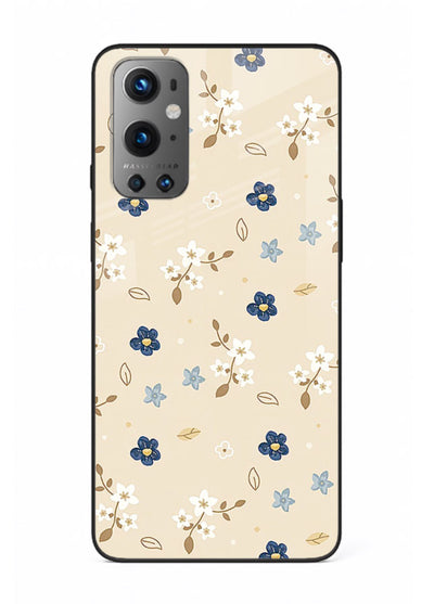 Soft Beige Floral delicate beige floral pattern OnePlus 9 glass back cover