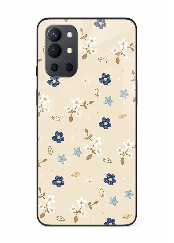 Soft Beige Floral delicate beige floral pattern OnePlus 9R glass back cover