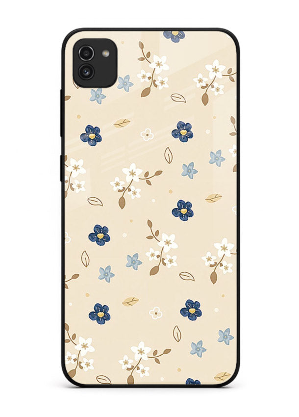 Soft Beige Floral delicate beige floral pattern Samsung A03 glass back cover