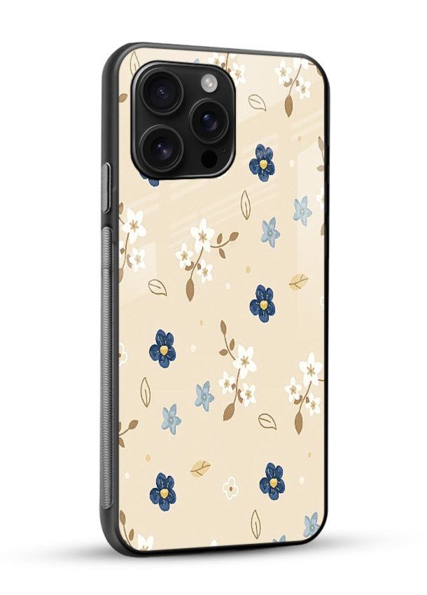 Soft Beige Floral delicate beige floral pattern glossy vibrant premium glass back cover - Angle Side