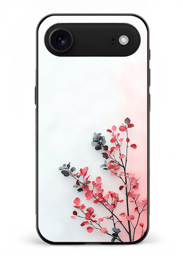 Red leaf artwork on iphone 18 air glass back cover with warm drifting botanical tones.