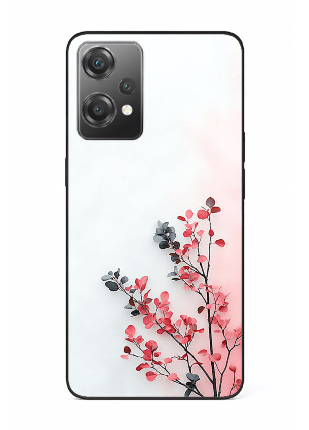 Red leaf artwork on OnePlus Nord CE2 Lite 5G glass back cover with warm drifting botanical tones.