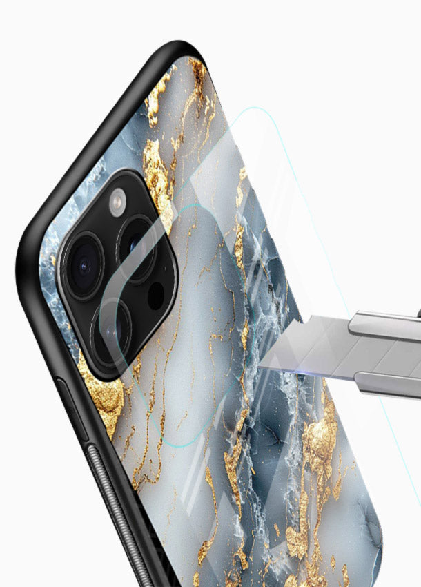 Soft Smoke Marble glossy vibrant premium glass back cover with white smoky marble texture - Angle Blade