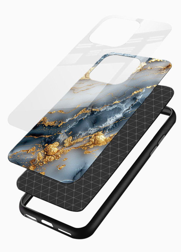 Soft Smoke Marble glossy vibrant premium glass back cover with white smoky marble texture - Angle Layers