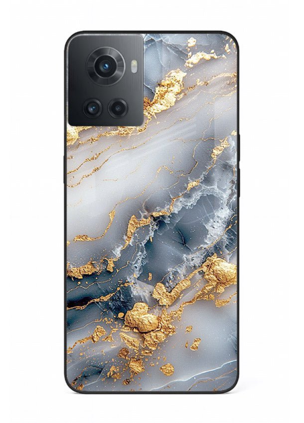 Soft Smoke Marble OnePlus 10R glass back cover with white smoky marble texture