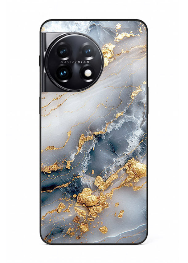 Soft Smoke Marble OnePlus 11R glass back cover with white smoky marble texture