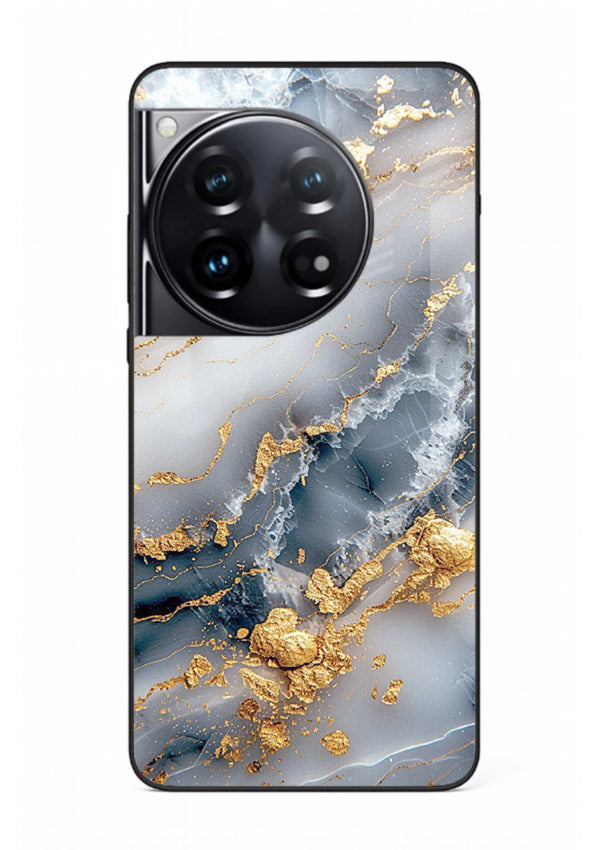 Soft Smoke Marble OnePlus 12 glass back cover with white smoky marble texture