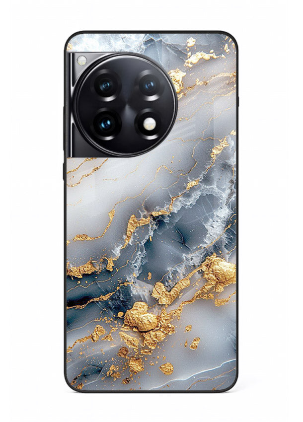 Soft Smoke Marble OnePlus 12R glass back cover with white smoky marble texture