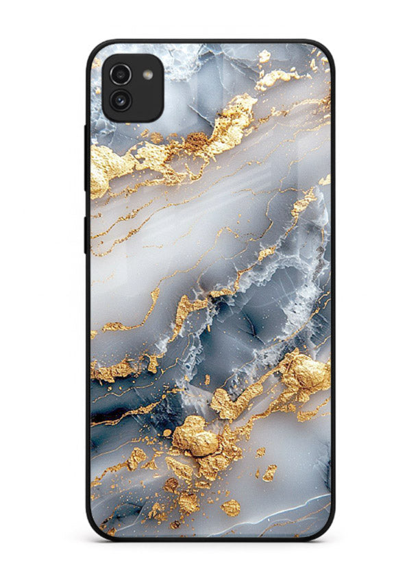 Soft Smoke Marble Samsung A03 glass back cover with white smoky marble texture