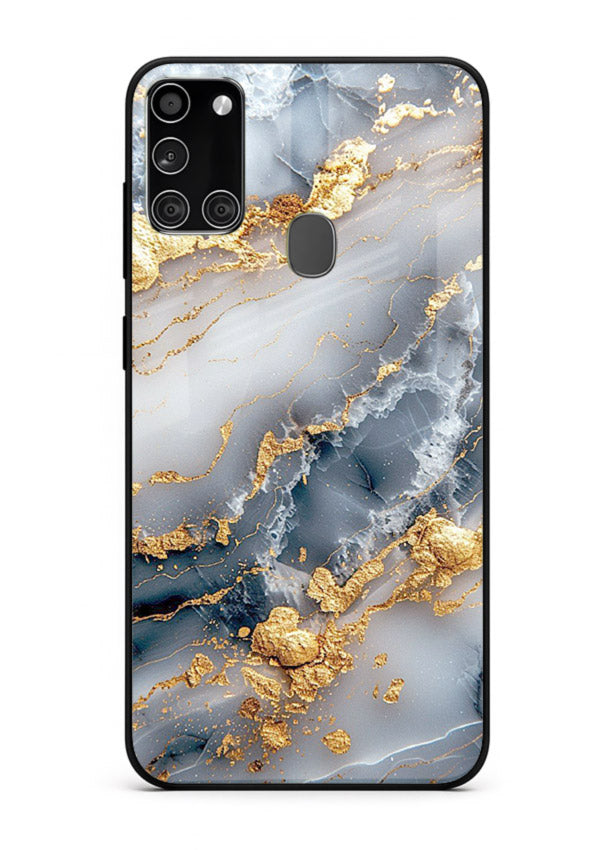 Soft Smoke Marble Samsung A21s glass back cover with white smoky marble texture