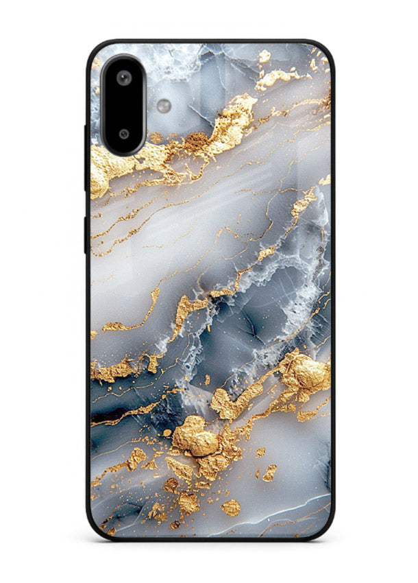 Soft Smoke Marble Samsung F06 5G glass back cover with white smoky marble texture