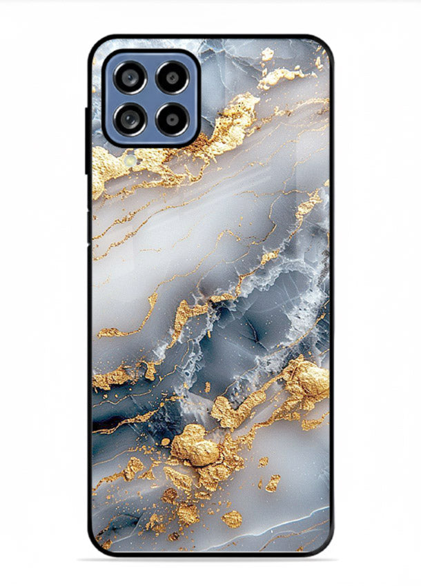 Soft Smoke Marble Samsung F62 glass back cover with white smoky marble texture