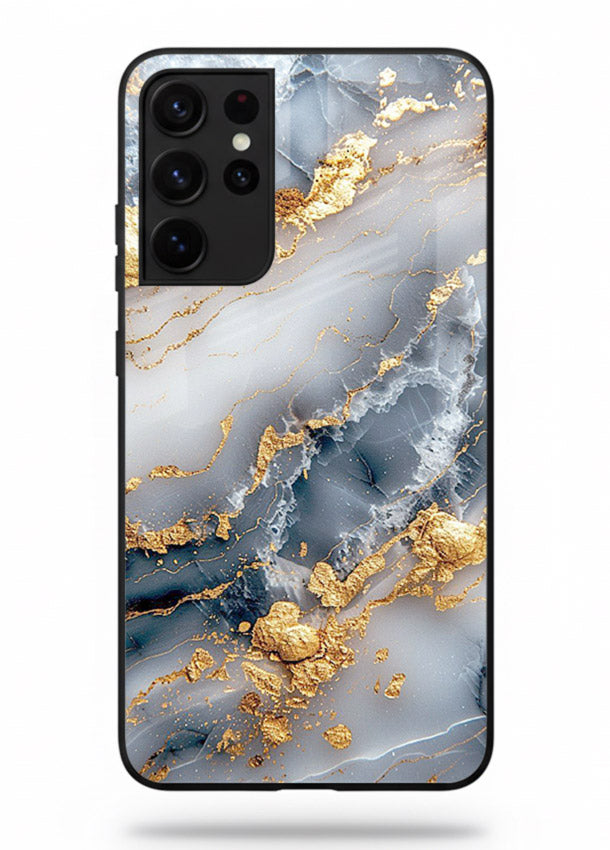 Soft Smoke Marble Samsung S21 Ultra glass back cover with white smoky marble texture