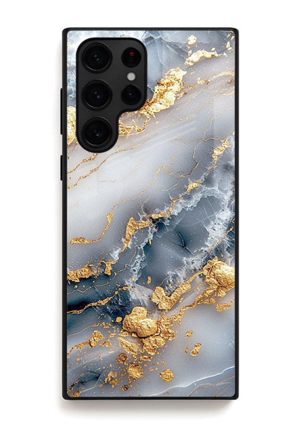 Soft Smoke Marble Samsung S25 Ultra glass back cover with white smoky marble texture