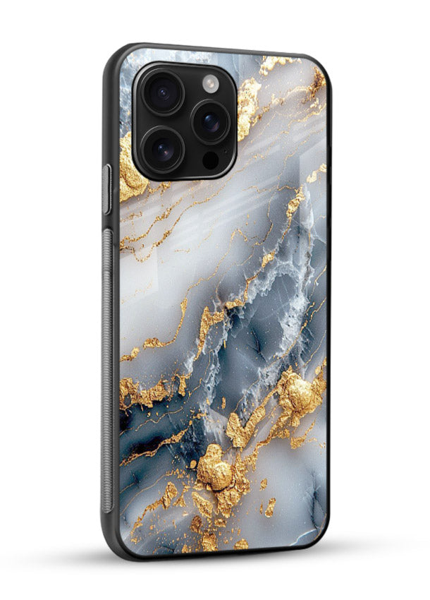 Soft Smoke Marble glossy vibrant premium glass back cover with white smoky marble texture - Angle Side