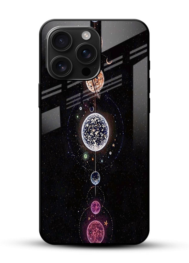 Solar chakra mandala cosmic art glossy vibrant premium glass meditation spiritual case - Angle Front