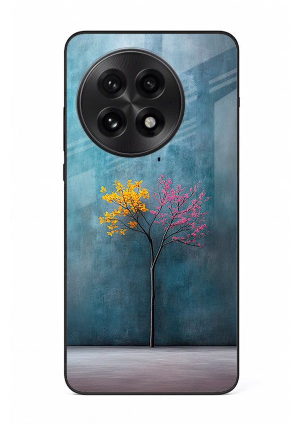 Blue tree artwork on OnePlus 13 glass back cover with soft minimal artistic tones.