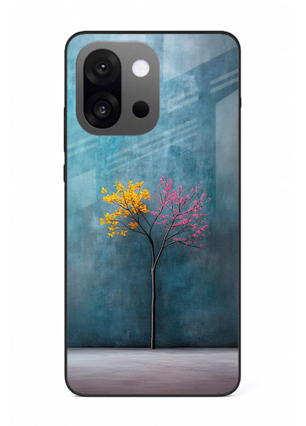 Blue tree artwork on OnePlus 13s glass back cover with soft minimal artistic tones.