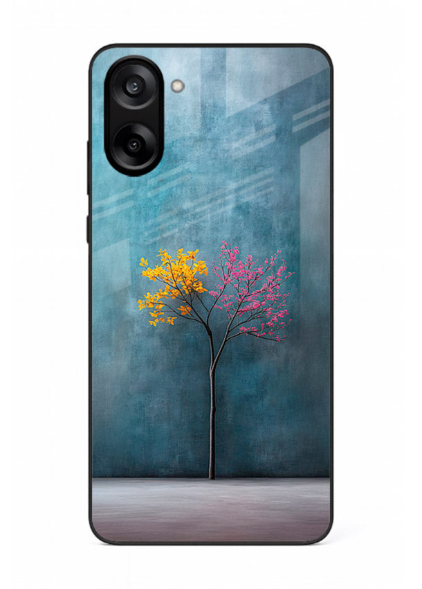 Blue tree artwork on OnePlus Nord CE5 glass back cover with soft minimal artistic tones.