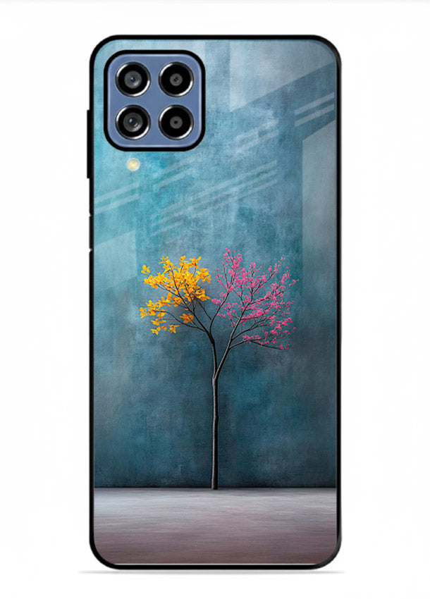 Blue tree artwork on Samsung A22 4G glass back cover with soft minimal artistic tones.