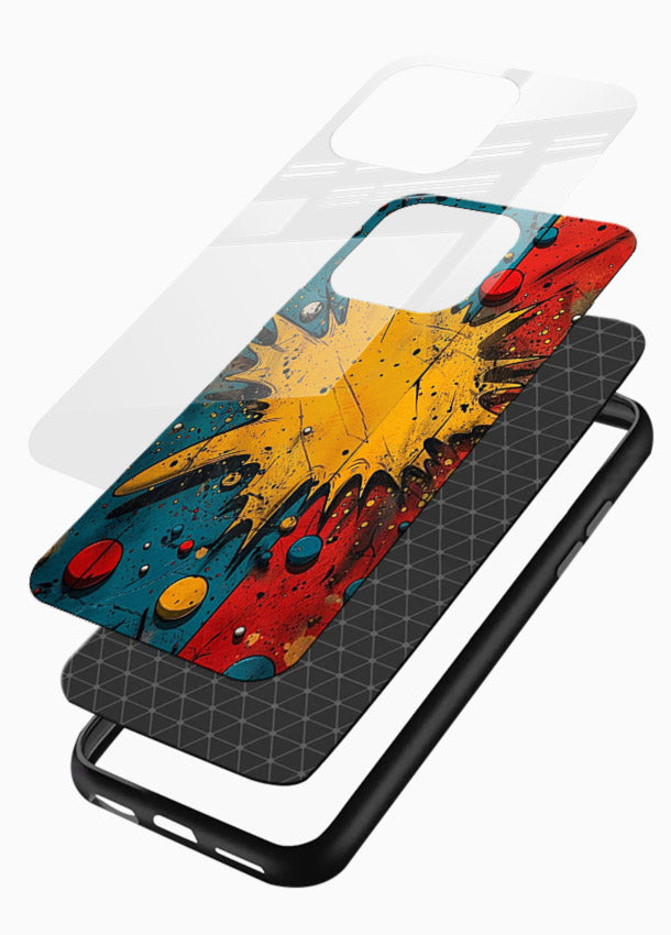 Splash Pop Abstract bold splash pattern glossy vibrant premium glass back cover - Angle Layers