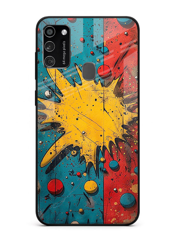 Splash Pop Abstract bold splash pattern Samsung M21 glass back cover