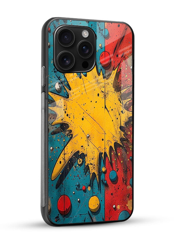Splash Pop Abstract bold splash pattern glossy vibrant premium glass back cover - Angle Side