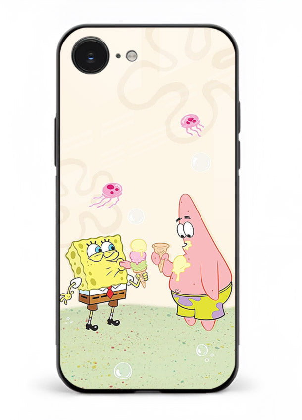 SpongeBob Patrick Fun cartoon artwork iphone 16e glass back cover