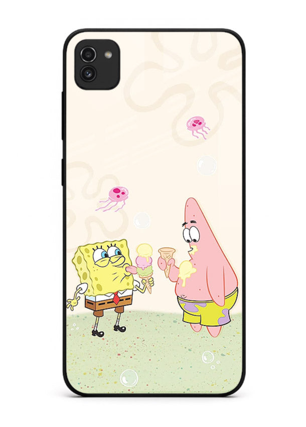 SpongeBob Patrick Fun cartoon artwork Samsung A03 glass back cover