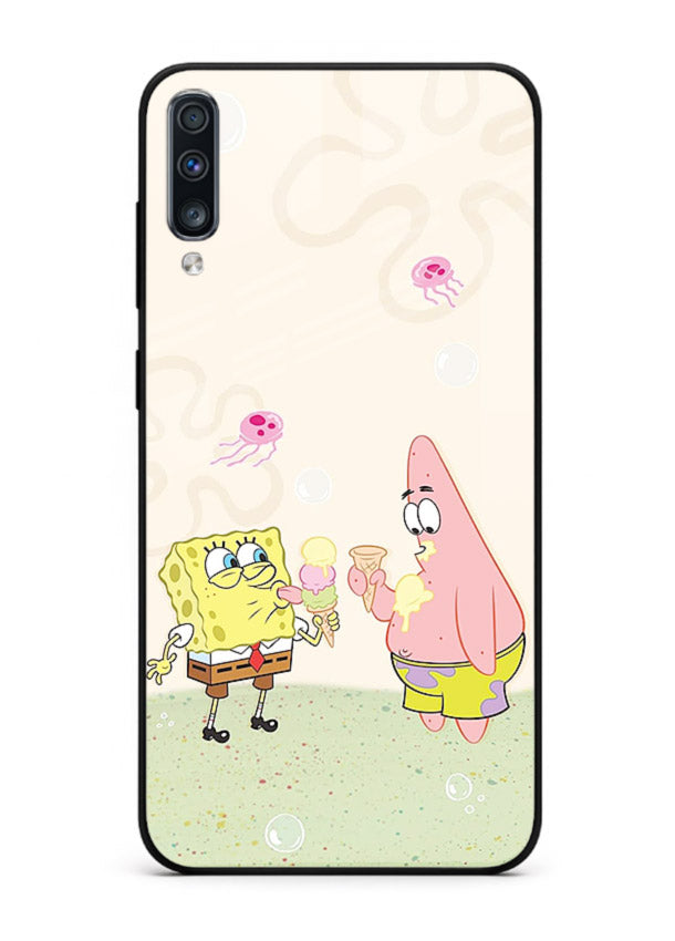 SpongeBob Patrick Fun cartoon artwork Samsung A70 glass back cover