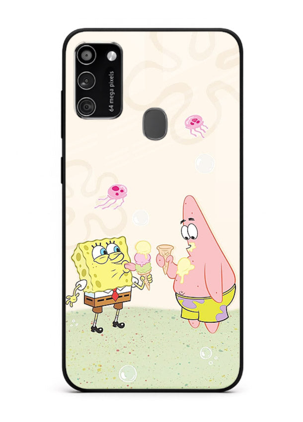 SpongeBob Patrick Fun cartoon artwork Samsung M30s glass back cover