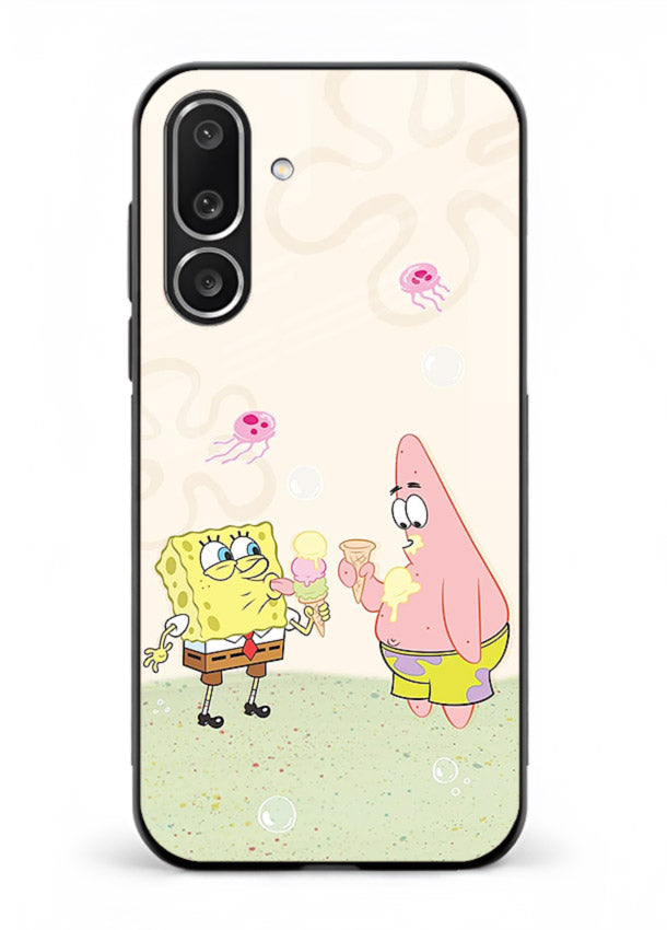 SpongeBob Patrick Fun cartoon artwork Samsung F56 5G glass back cover