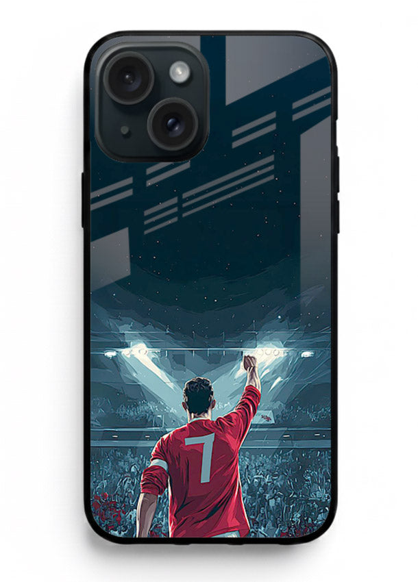 Stadium number seven football design on glossy tempered glass iPhone 15 Plus back cover