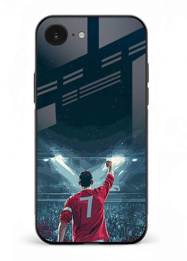 Stadium number seven football design on glossy tempered glass iPhone 16E back cover