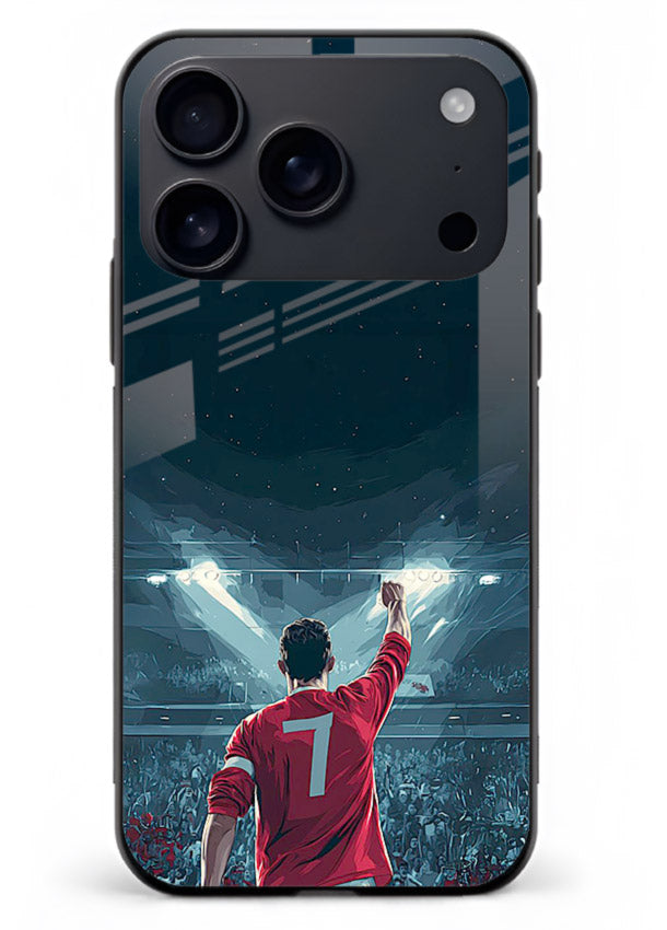 Stadium number seven football design on glossy tempered glass iPhone 18 Pro Max back cover