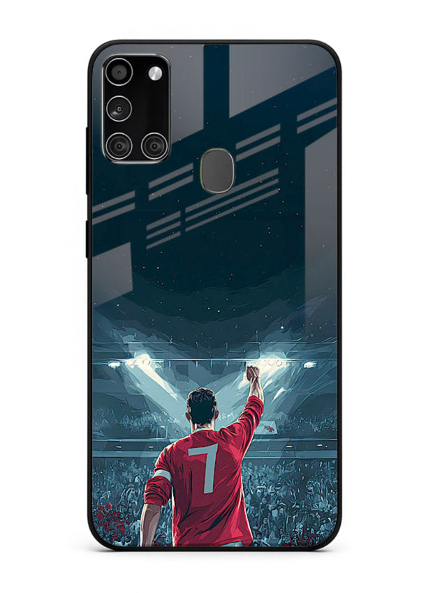 Stadium number seven football design on glossy tempered glass Samsung A21s back cover