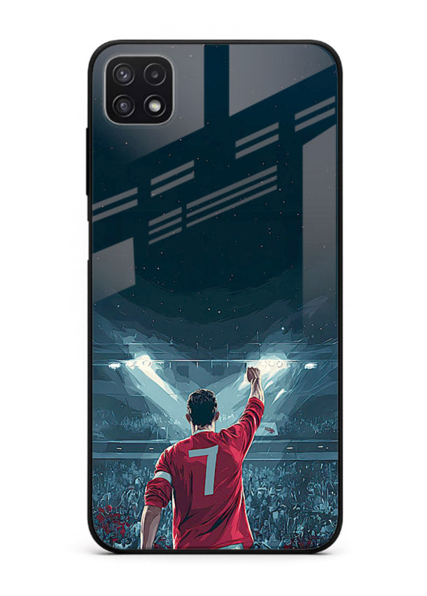 Stadium number seven football design on glossy tempered glass Samsung A22 5G back cover
