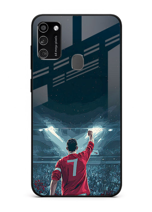 Stadium number seven football design on glossy tempered glass Samsung M21 back cover