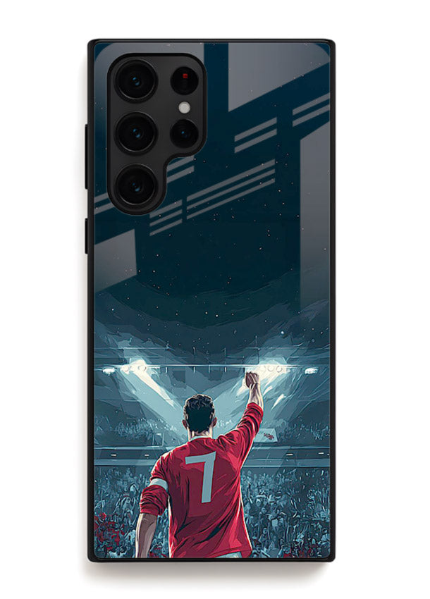 Stadium number seven football design on glossy tempered glass Samsung S22 Ultra back cover