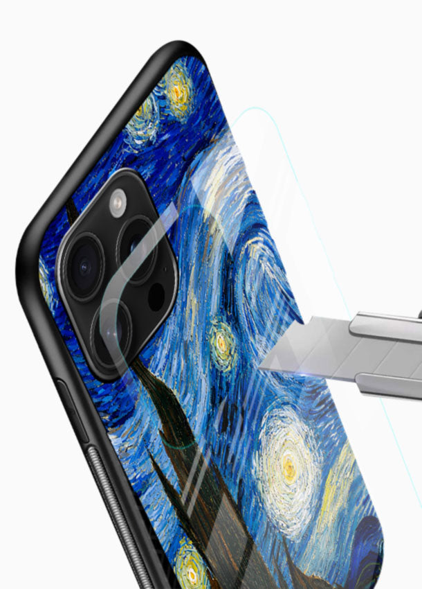 Starry Night Art glass back cover with swirling night sky design - 4
